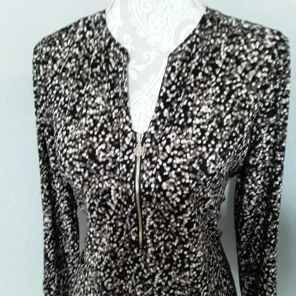 Anne Klein lovely colorful gold zipper neckline top size L - Picture 1 of 11